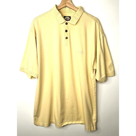 Tommy Bahama Mens Polo Shirt Short Sleeve Embroidered Logo Button Beige Large - Picture 1 of 11